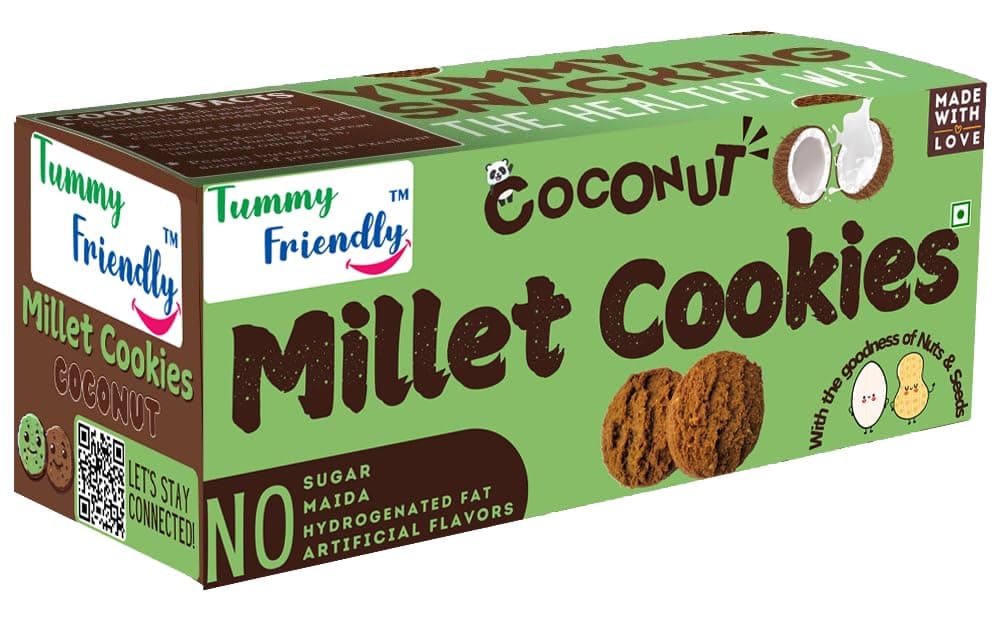 TummyFriendly Foods Coconut Millet Cookies for Kids Adults. Millet Biscuits, Ragi and Jaggery. Healthy Snacks for kids Babies 1 Year Old. Nariyal Biscuits. Gift the Best Healthy Cookies - Coconut - 75g