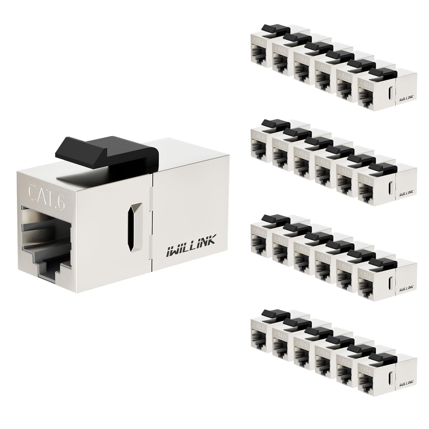 Cat6 Coupler RJ45 Cat6 Shielded Coupler 25-Pack, Ethernet Coupler, Female to Female Cat6 Keystone Jack, STP Keystone Insert Inline Coupler, Silver