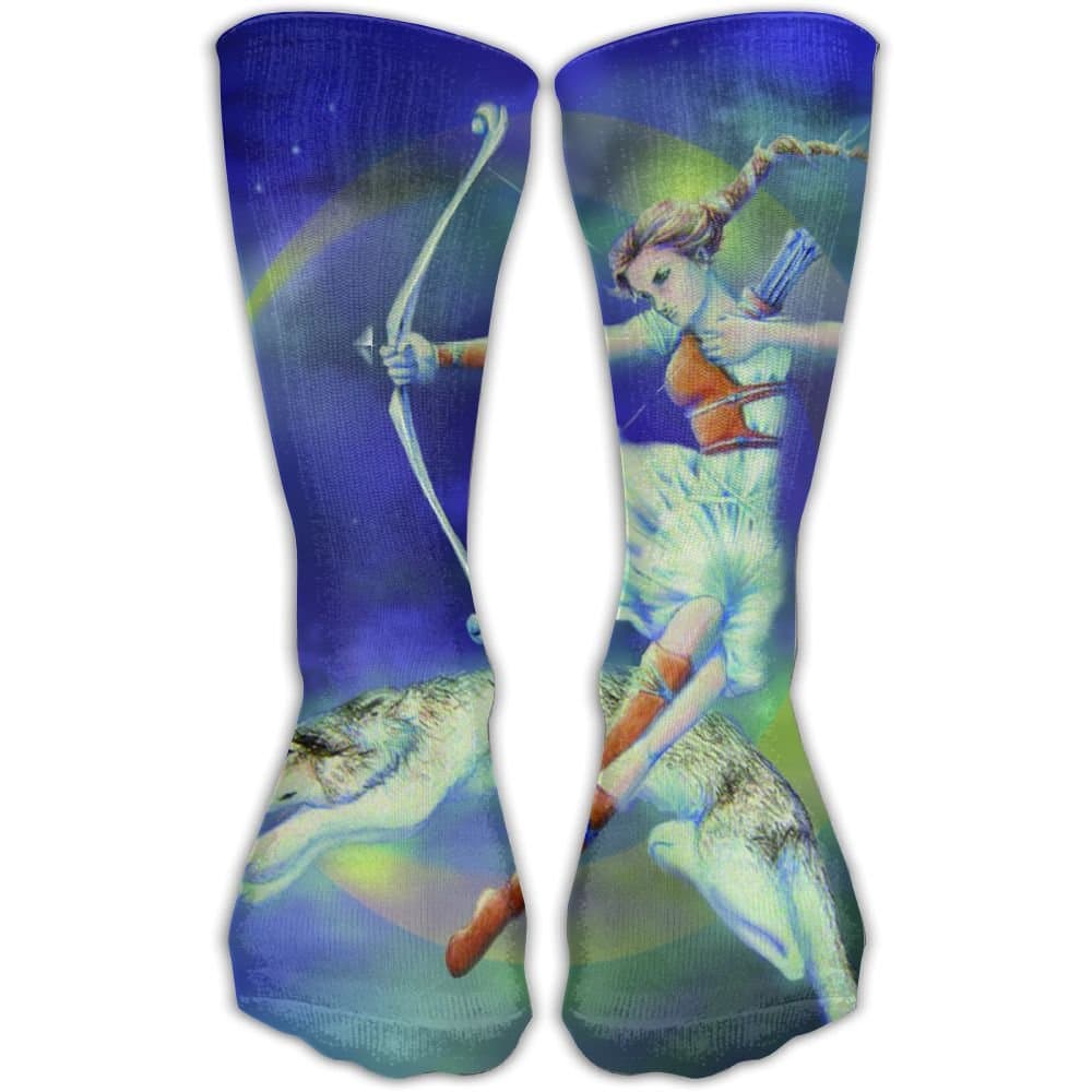 Greek Mythology Goddess Of Moon Artemis Archery With Her Wolf Mens Socks Womens Socks 30cm