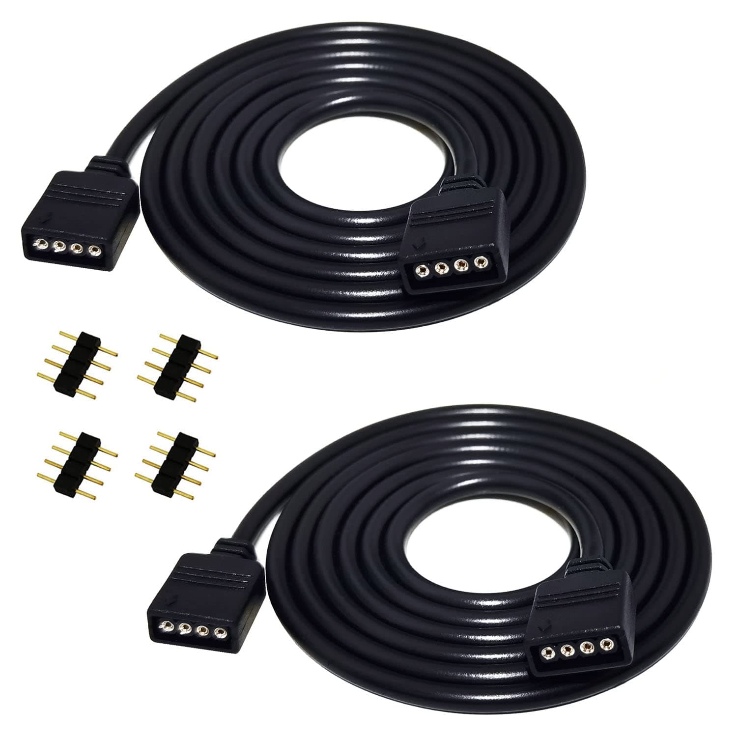 2 x 2 m RGB LED Strip Extension Cable 4-Pin Connector Band Connection Extension for 5050 3528 2835 Strip, Black