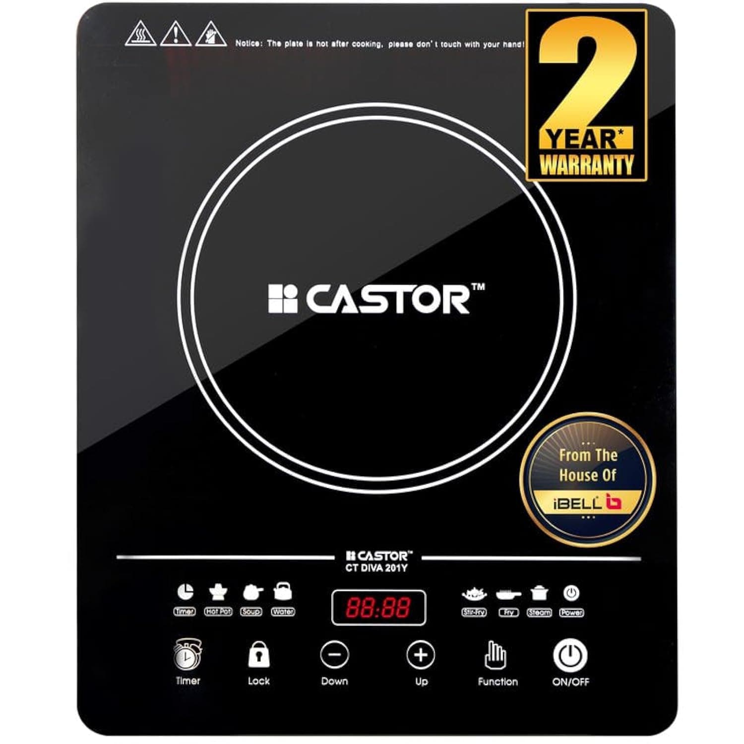 IBELL Castor DIVA Induction Cooktop 2000W, Touch Control, Auto Shut Off and Over Heat Protection, 2yr Warranty (Black)