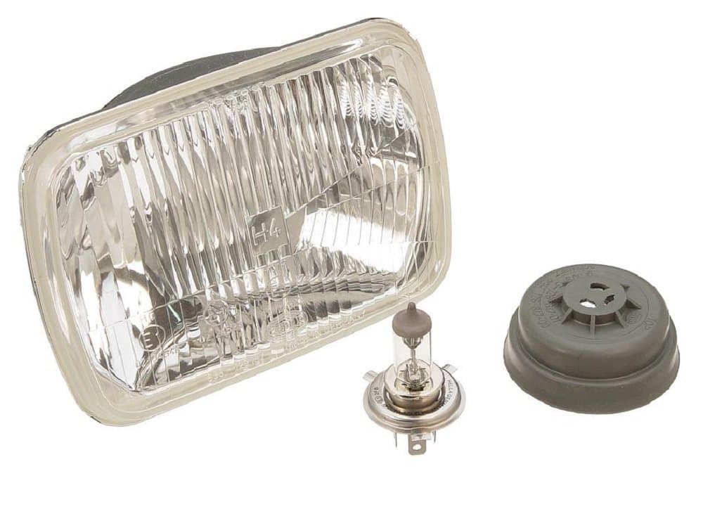 200mm Rectangular E Code H4 Halogen Replacement Headlight Kit with Standard 60/55W H4 Bulbs