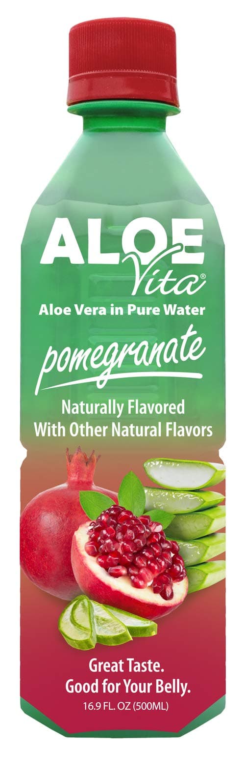 AloeVita Organic Aloe Vera Pure Water Pomegranate Drink, Low Calorie, Gluten Free, Vegan, 16.9 fl. oz. 12 Pack