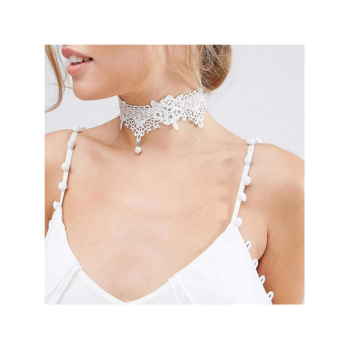 CanB White Lace Choker Necklace Handmade Choker Dainty Lace Choker Bohemian Charm Choker Fashion Chokers for Women Girls