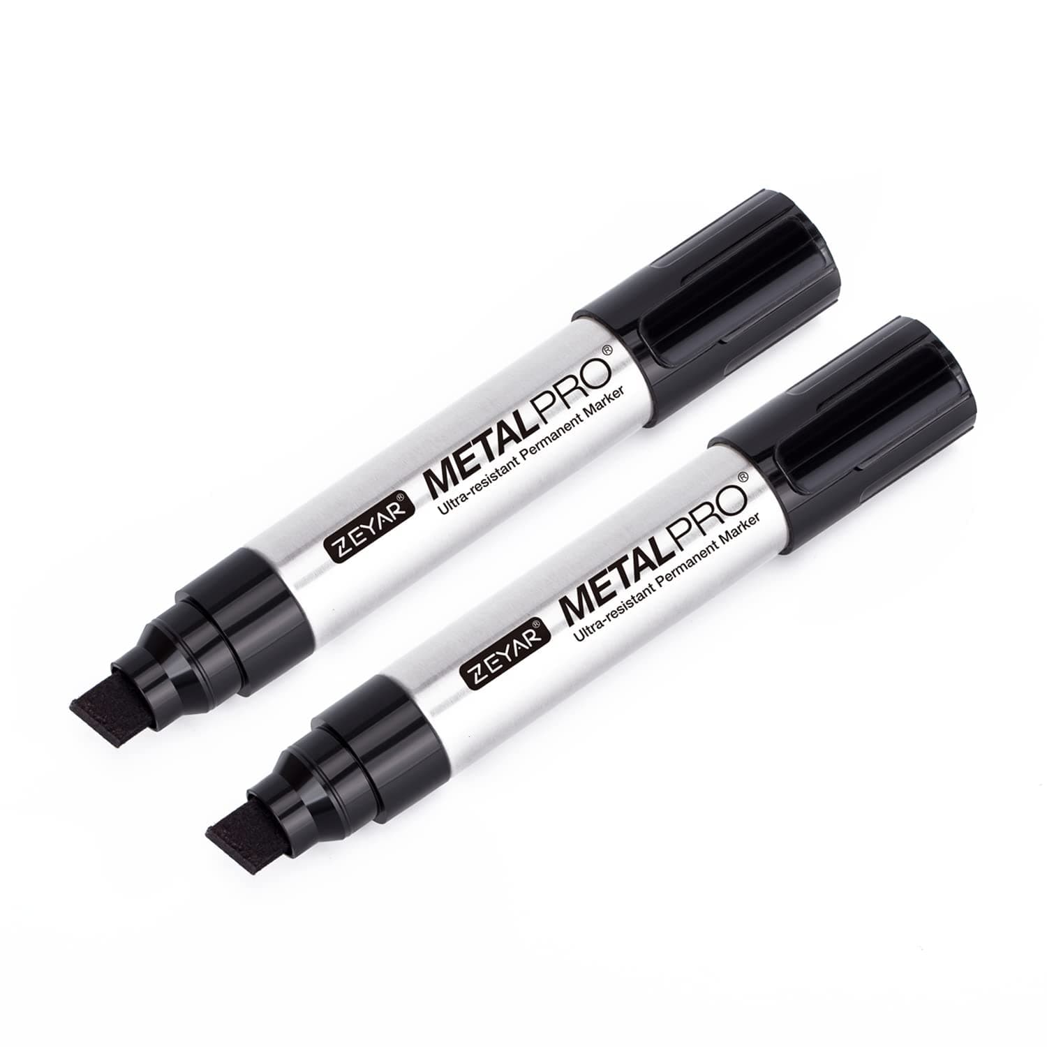 ZEYARPermanent Marker Pens, JUMBO Size, Aluminum Barrel, Set of 2, Premium Waterproof & Smear Proof Markers, Quick Drying, Writes on most surfaces (Black)