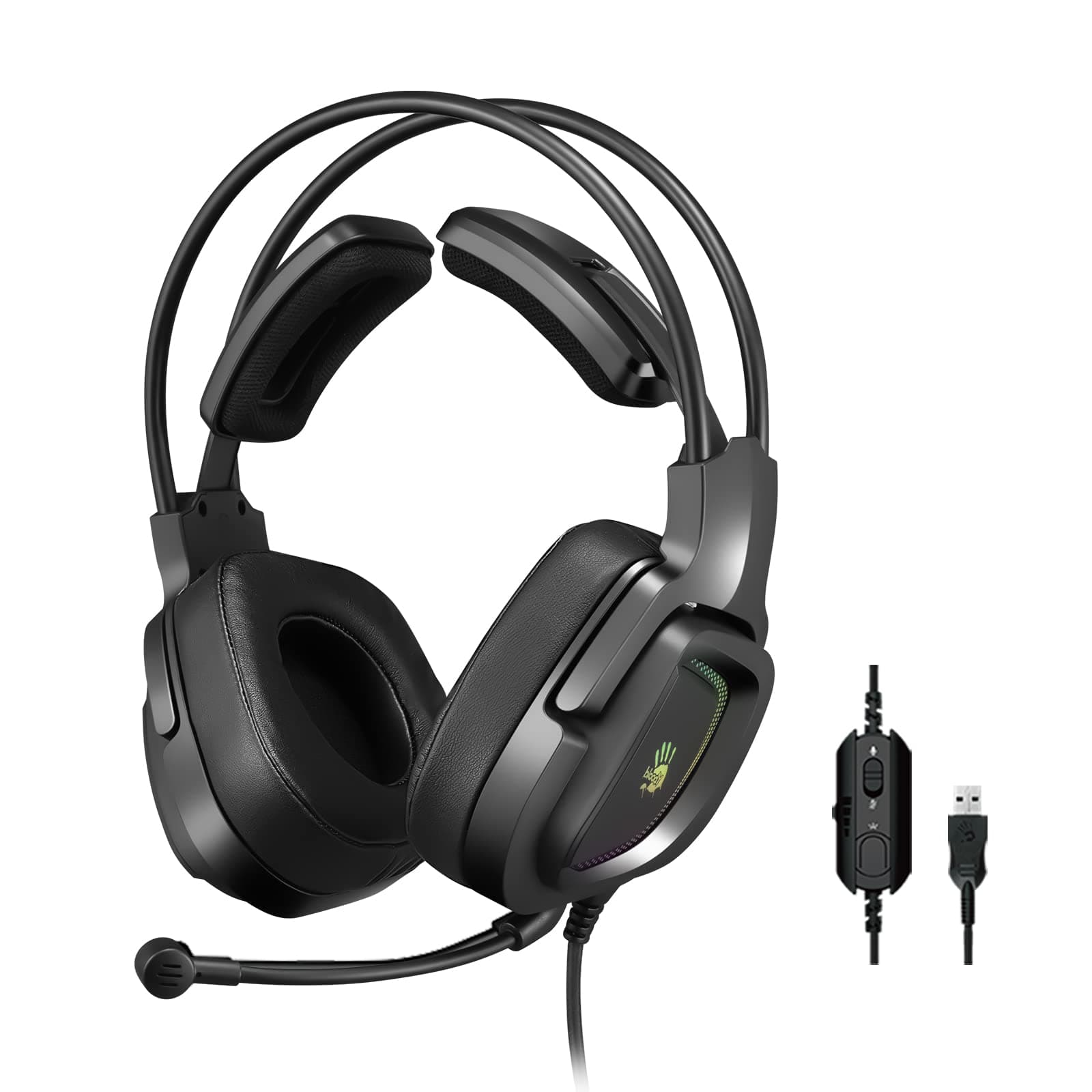 Bloody G575 Virtual 7.1 Surround Sound Gaming Headphone With Rgb Light, Detachable Mic. Design, 2.0 M Braided Tangle-Free Usb Cable, Ergonomic 3D Ear Pads - Black