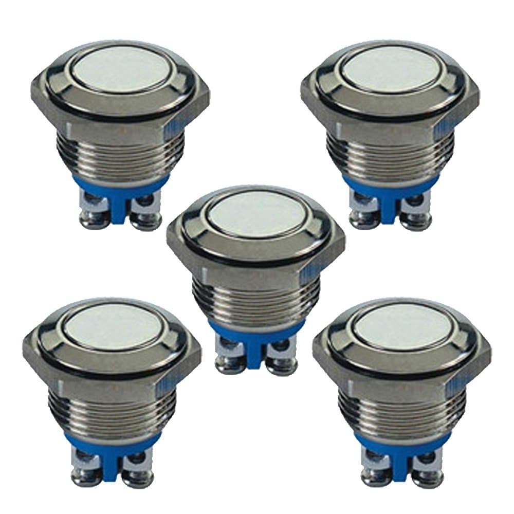 Mintice 5 X Car Auto Vehicle 16mm Momentary Toggle Switch Metal Push Button Switch Press Switch 3A/250V 2Pin Stainless Steel High Top