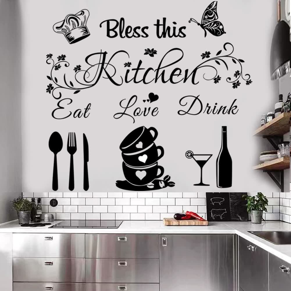 Bless This Kitchen Wall Stickers - Vinyl DIY Art Peel and Stick Wall Decals for Home Office School Coffee
