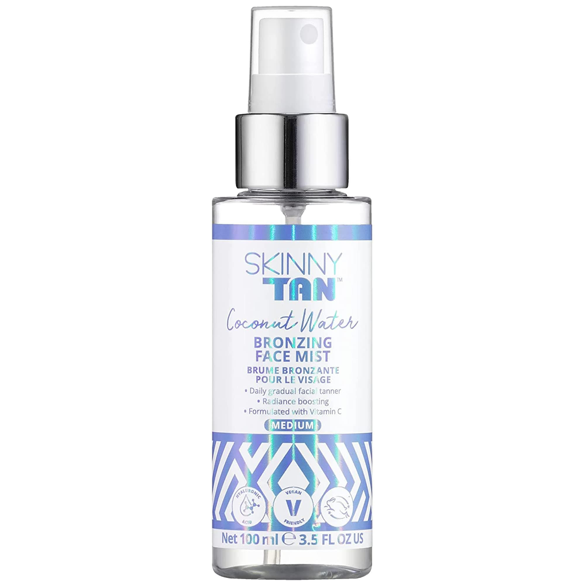 Skinny Tan Coconut Water Tanning Face Mist - Streak Free & Lightweight Fake Tan with Q10, Vitamin E, Vitamin C & Hyaluronic Acid, Cruelty-Free & Vegan Self Tan - Medium, 100ml
