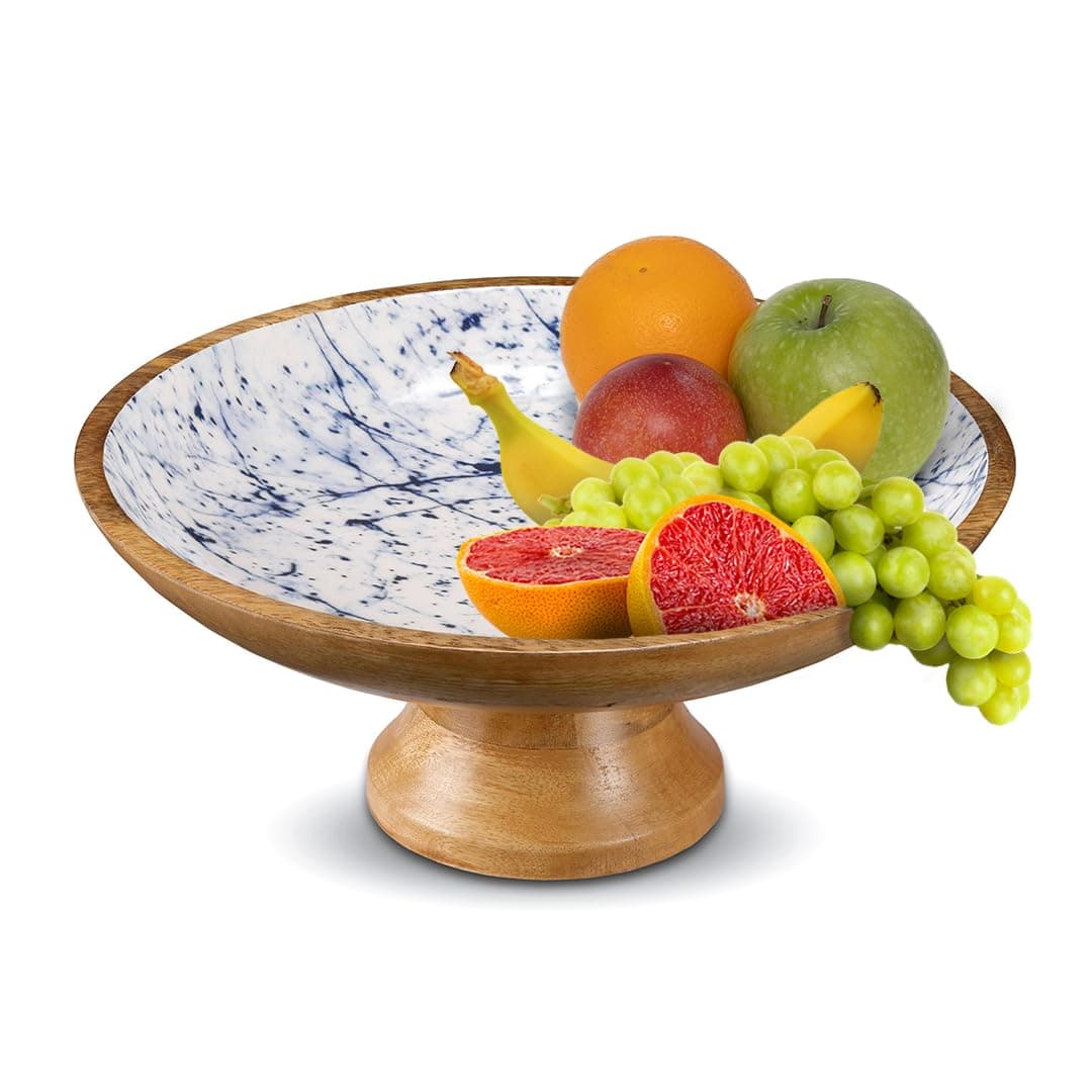 Folkulture Wooden Fruit Bowl for Kitchen Counter | 12" Large Premium Banana Fruit Basket for Kitchen | Wood Bowl with Holder, Pedestal for Table Decor, Centerpiece for Dining Table