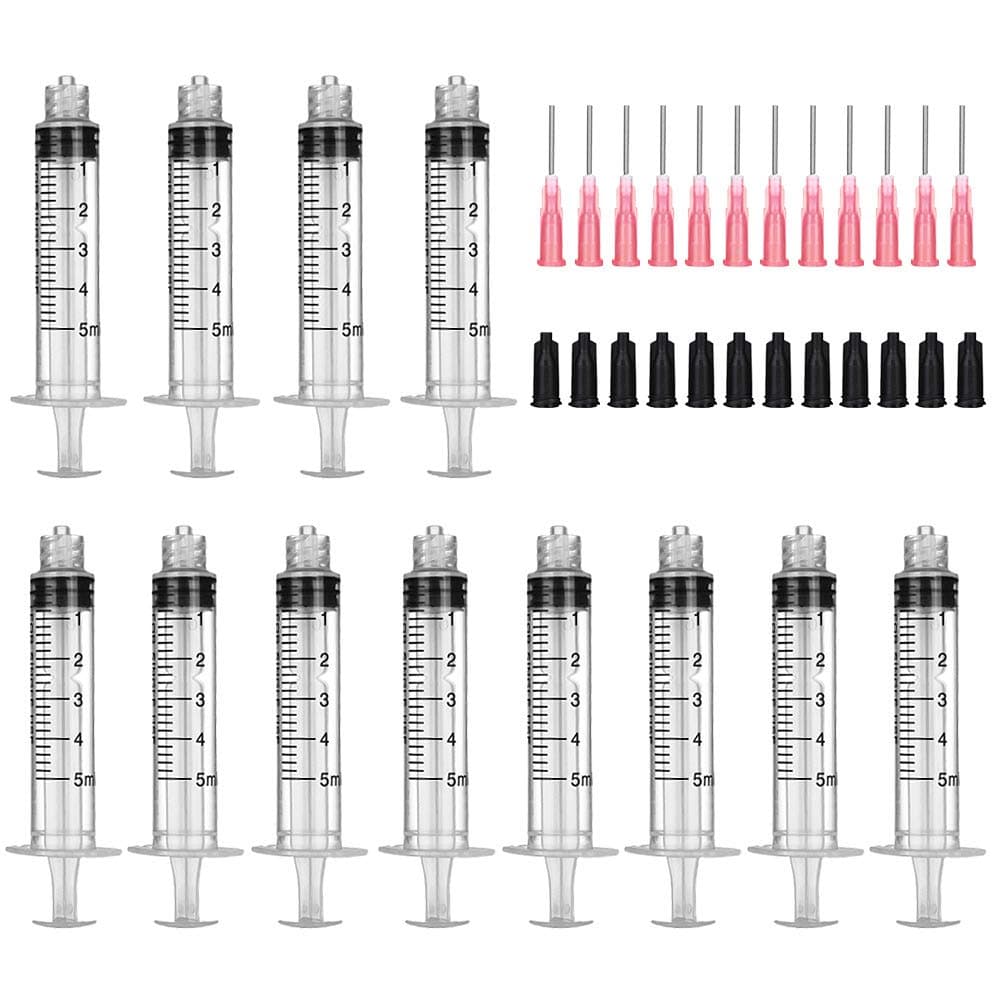 Blunt Tip Food Syringe with Needle - Resin Refilling Glue Lube Liquid Plastic Syringes, 12Pack-5ml/cc Syringes for Lip Gloss Base Ink Precision Oil Craft Applicator