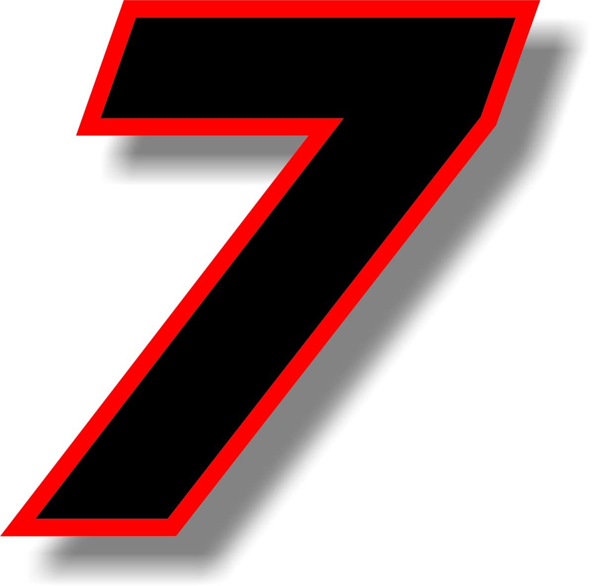 Vinyl sticker/decal Black (Red outline), square font, race number 7 (Height: 3 inches)