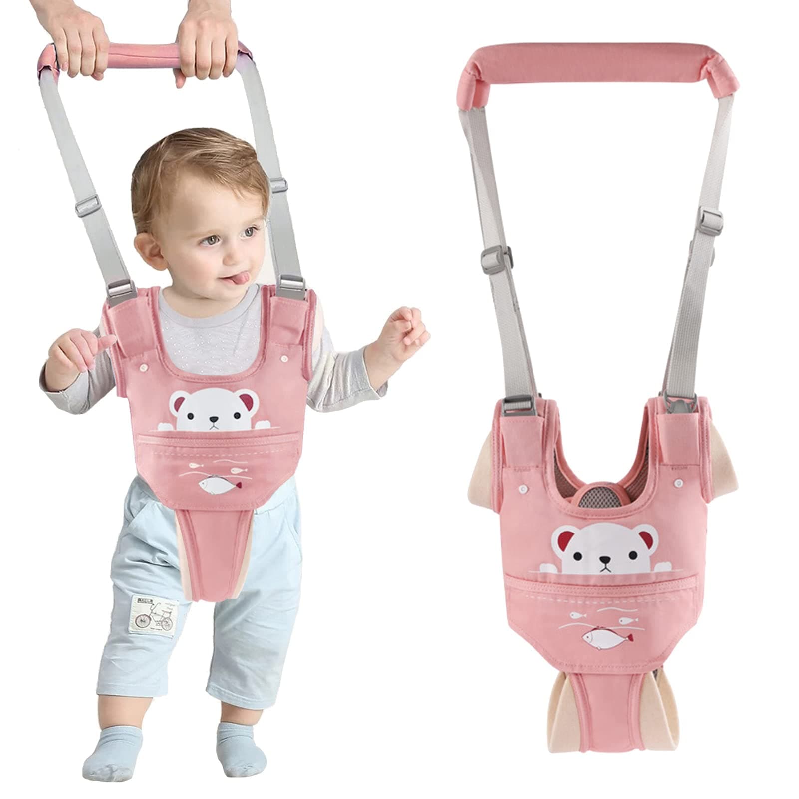 Baby Walking Harness Handheld Baby Walker Assistant Belt Adjustable Toddler Infant Walker Harnesses Standing Up and Walking Learning Helper with Detachable Crotch for 9-24 Month (Pink)