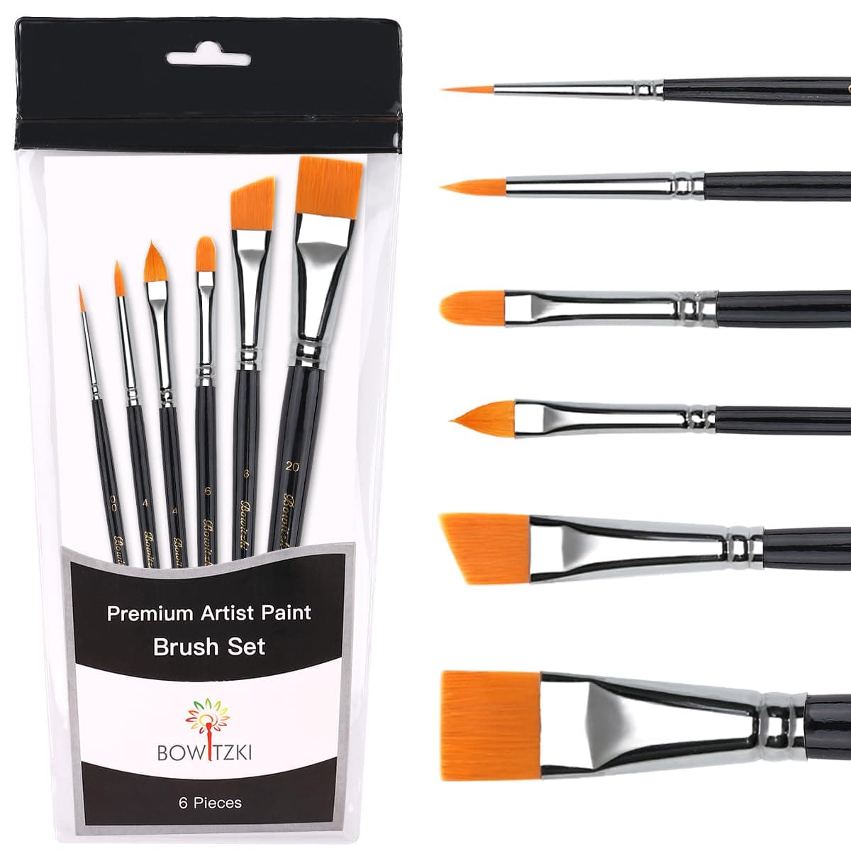 Bowitzki Face Paint Brush Set, 6pcs Artist Brushes for Body Face Painting,Acrylic Painting Watercolor Oil Gouache
