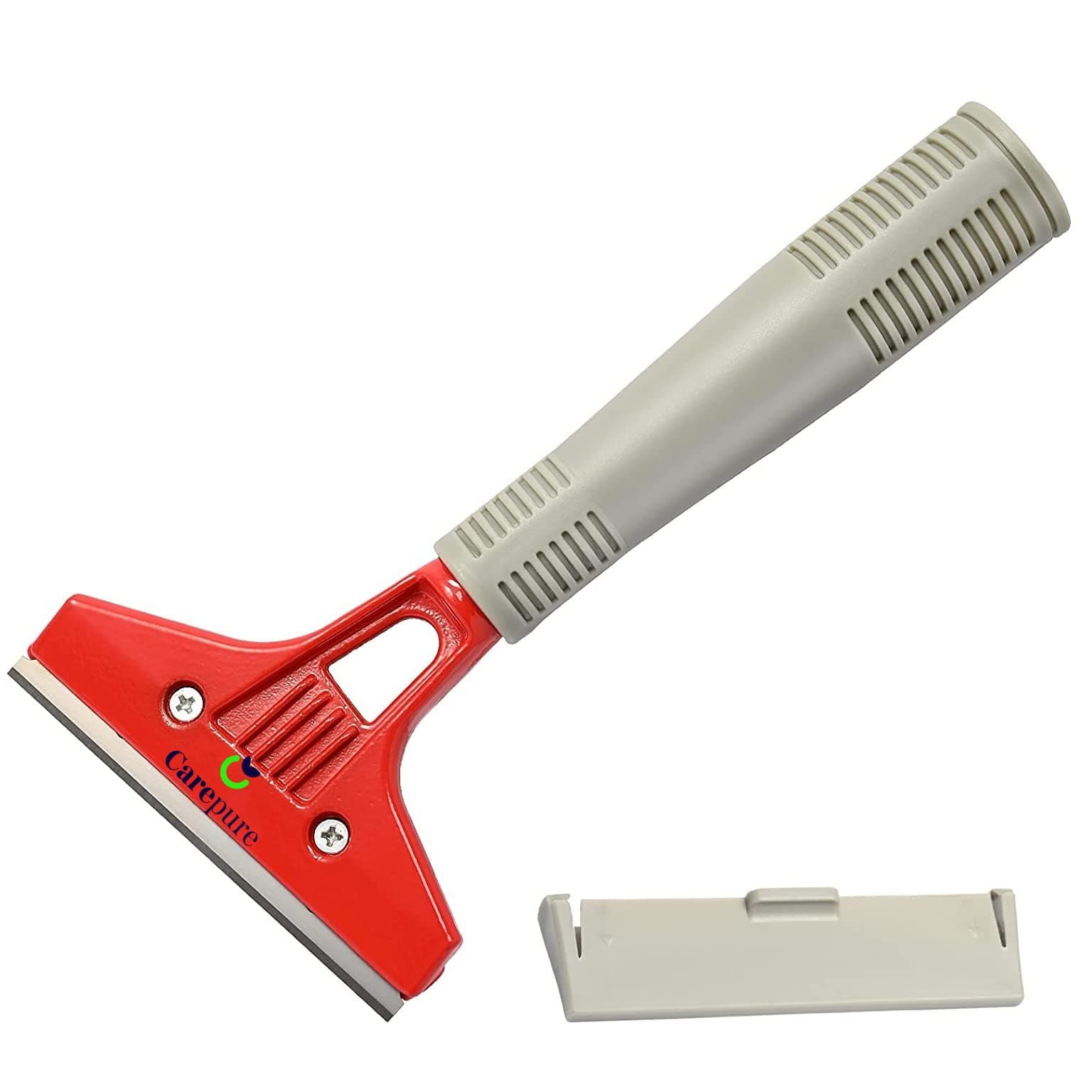 Industry Razor Blade Scraper 4 Inch Long Handle Scraper Tool | Heavy Duty Extendable Scraping Tools Set for Window, Glass, Floor, Wall, Paint, Caulk, Labels, Adhesive, Sticker (Red & Grey)