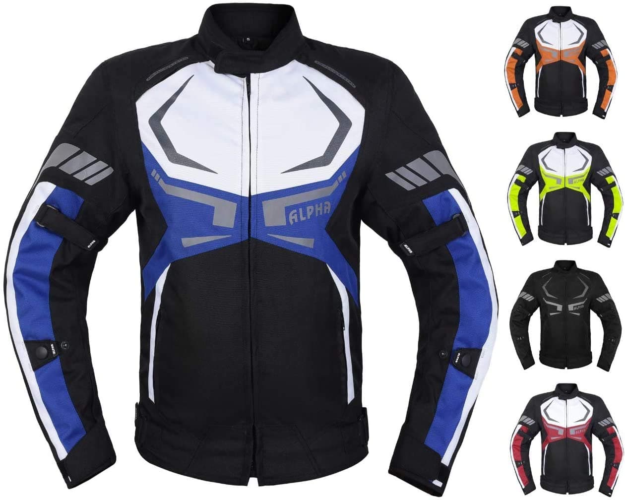 MOTORCYCLE JACKET MENS CE ARMORED BIKERS RIDING RACING WATERPROOF ALL SEASON JACKET (BLUE, MEDIUM)