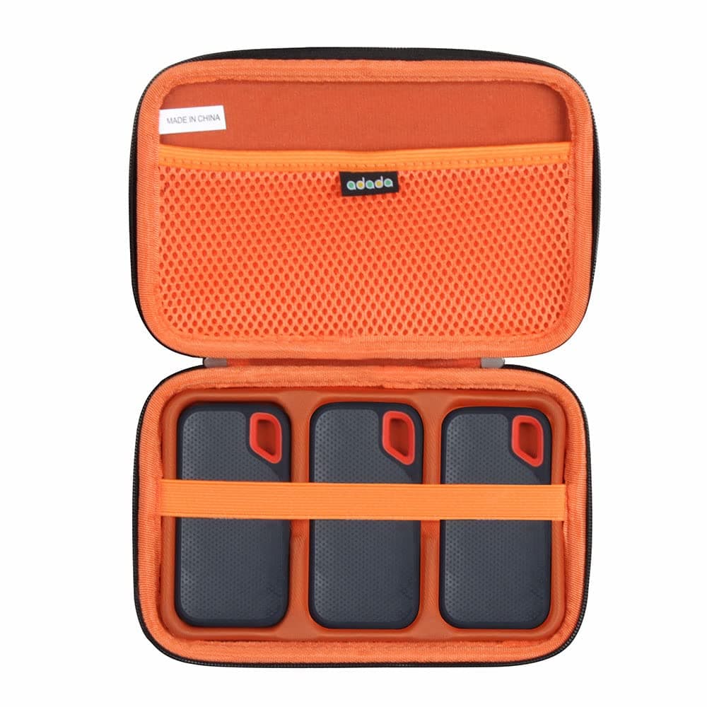 Adada Hard Case for SanDisk 500GB / 250GB / 1TB / 2TB Extreme Portable SSD (Black+Orange, Case for 3 Hard Drives)