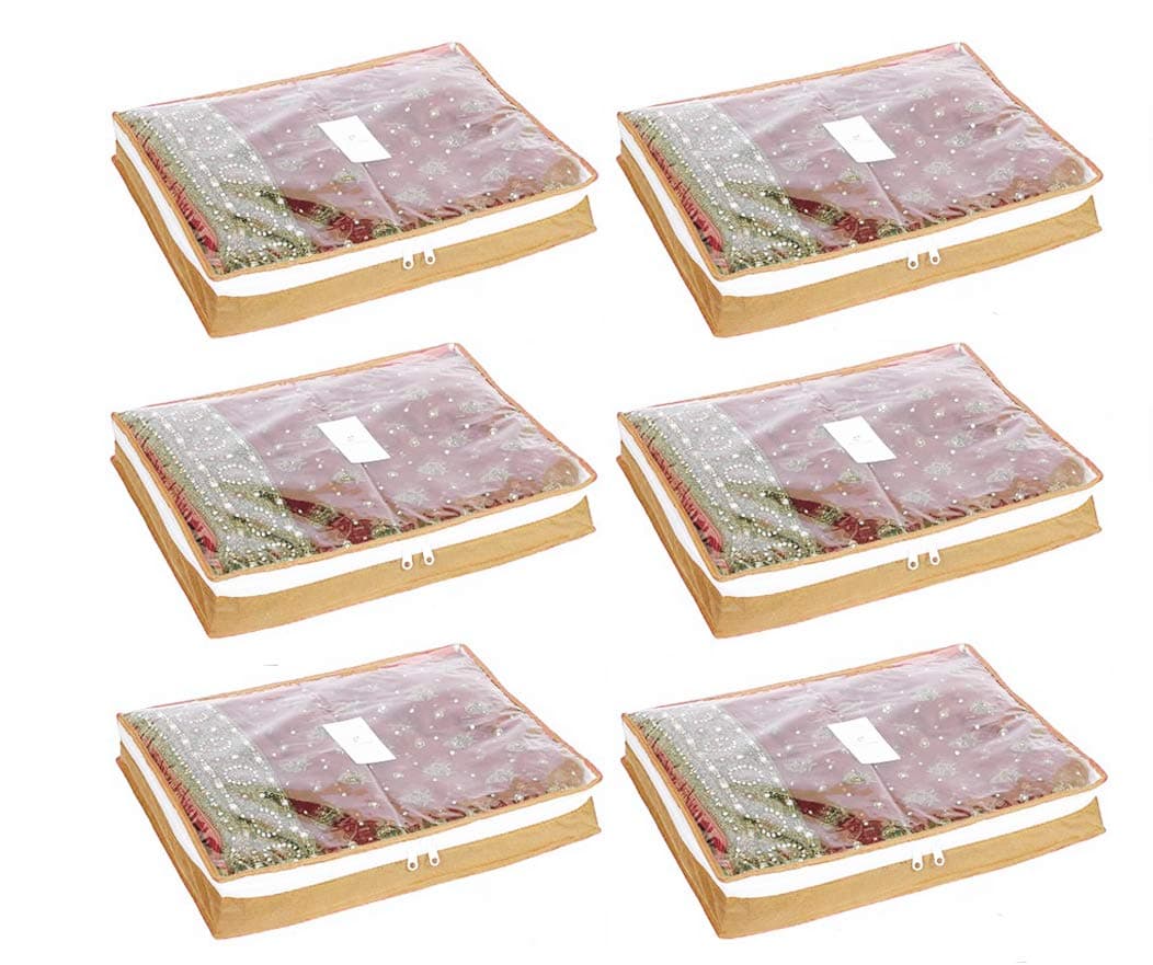 Homestrap Non Woven Single Saree/Suits Cover with 3 Inch Height - Pack of 6 - Beige, Non-Woven