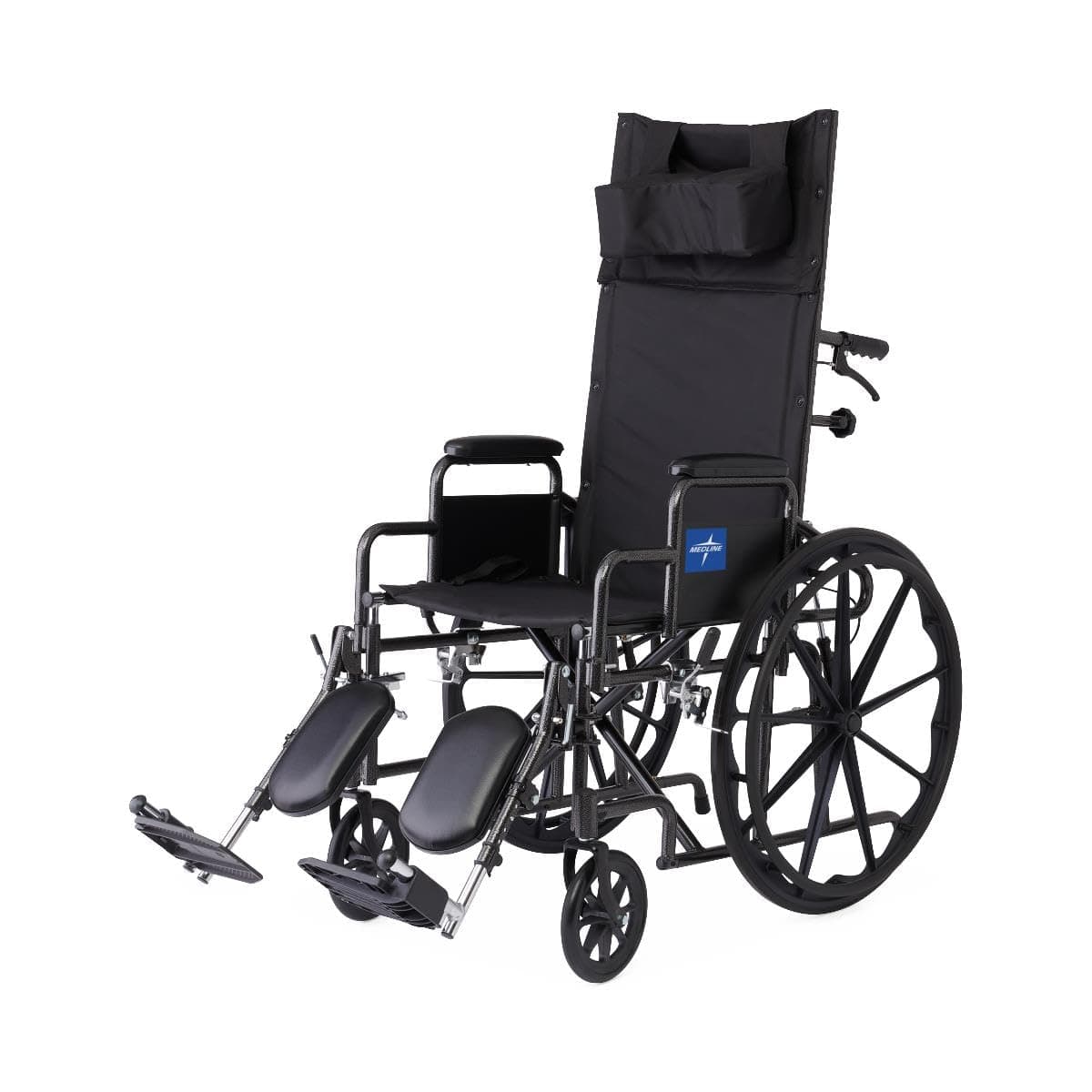 Medline Reclining Wheelchair, 18", with Elevating Leg Rests, Durable Vinyl, 300 lb. Weight Limit, Reclines 90 to 140 Degrees