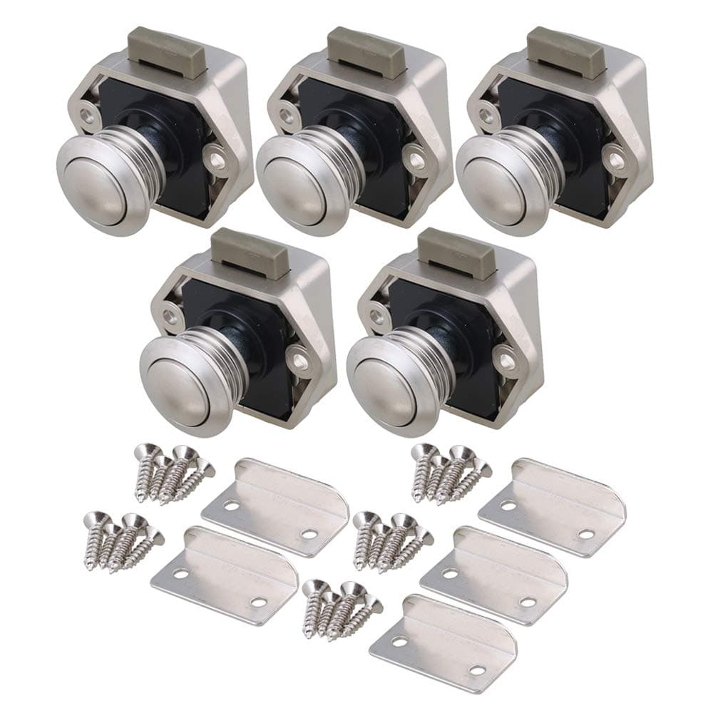 RDEXP 20mm Opening Hole Push Button Keyless Locks Latch Knob Cupboard for RV Drawer Cabinet Door Thickness 15-27mm Set of 5