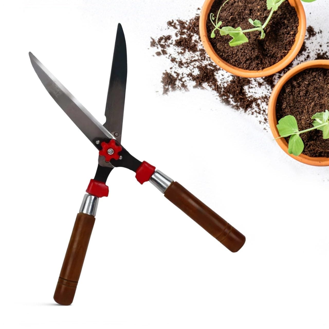 Cinagro Hedge Shears for Gardening (1 Pc, Metal Blade, Wooden Handle), Heavy Duty Hedge Pruner Shear Cutter & Plant Branch Cutter for Lawns or Garden, Garden Scissors for Cutting Plant Stem