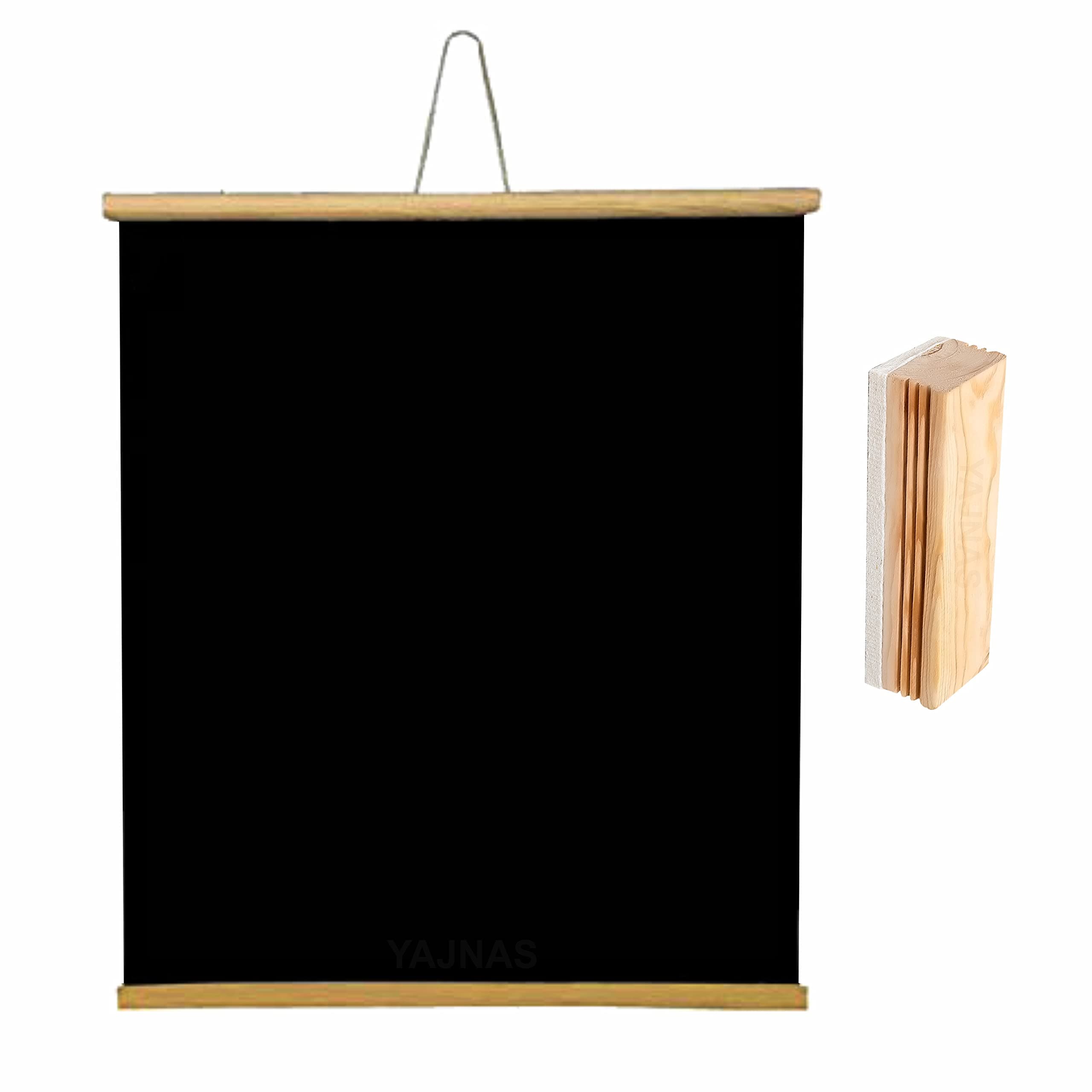 YAJNAS 1.5x2 Feet Roll up Wooden Black Board/ Chalk Board for Child and Teaching with Wall Hanging for Kids (18 Inches x 23 Inches) and 1 Premium Wooden Duster
