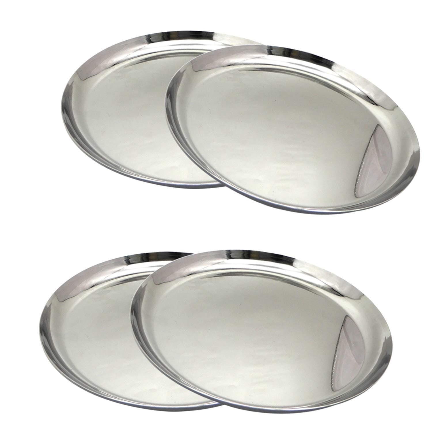 Bignay Stainless Steel Round Plate Steel Thali Lunch Mess Tray Dinner Plate Steel Snack Plate Dinner Plate Dish kitchenware Plate Pack of 4