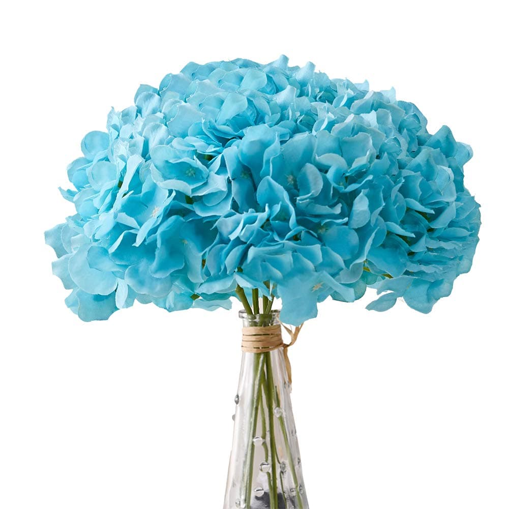 Aviviho Hydrangea Silk Flowers Heads Pack of 10 Full Hydrangea Flowers Artificial with Stems for Wedding Home Party Shop Baby Shower Decor (Tiffany Blue)