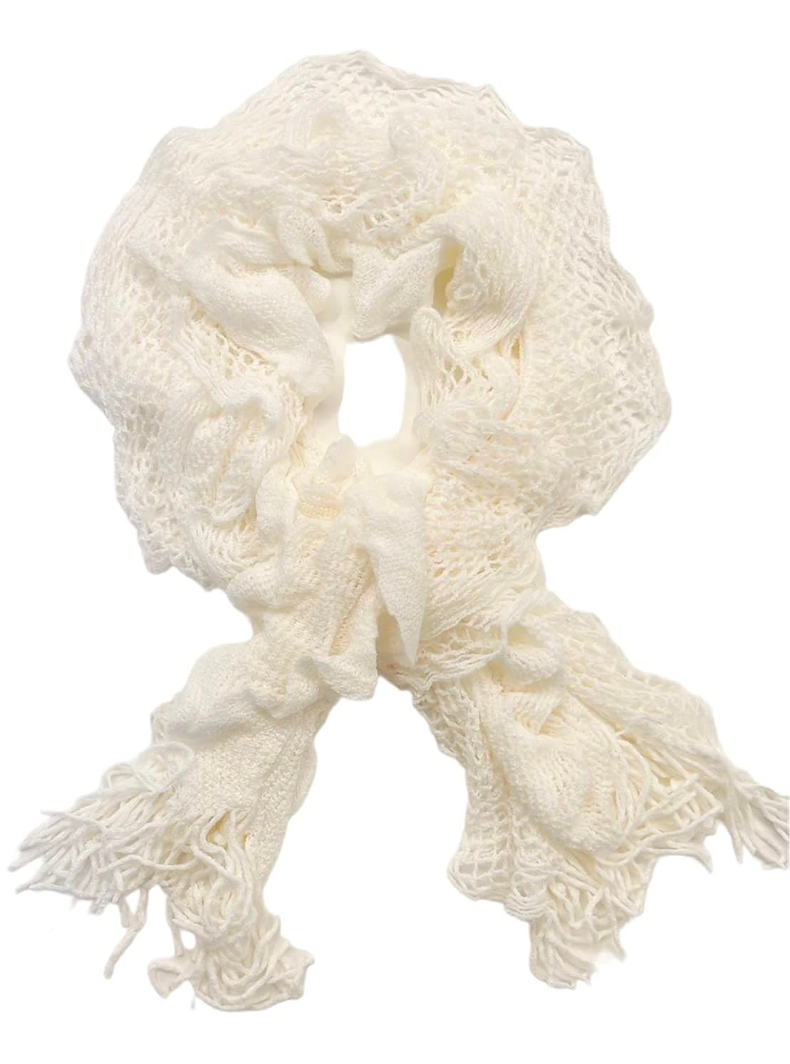 Purse babe Womens Net Chain Knitted Chunky Curly Scarf shawl With Lace And Fringe