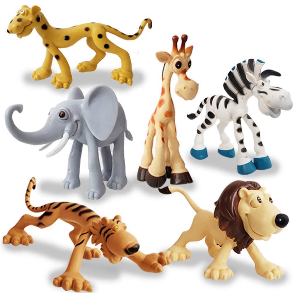 Brand Conquer Full Action Toy Figures | Jungle, Cartoon, Wild Animal Toys | Figure Playing Set for Kids (Big Size, Set of 6)