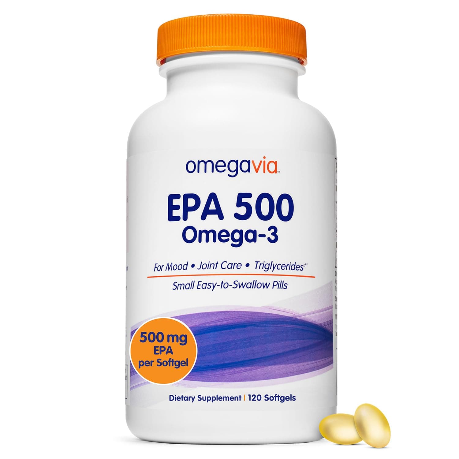 EPA 500 Omega-3 Fish Oil, 120 Capsules, 500 mg EPA/Pill, High-Purity EPA Formula (Triglyceride Form), IFOS 5-Star Certified, w/Fish Gelatin Capsule, Gluten-Free, Non-GMO