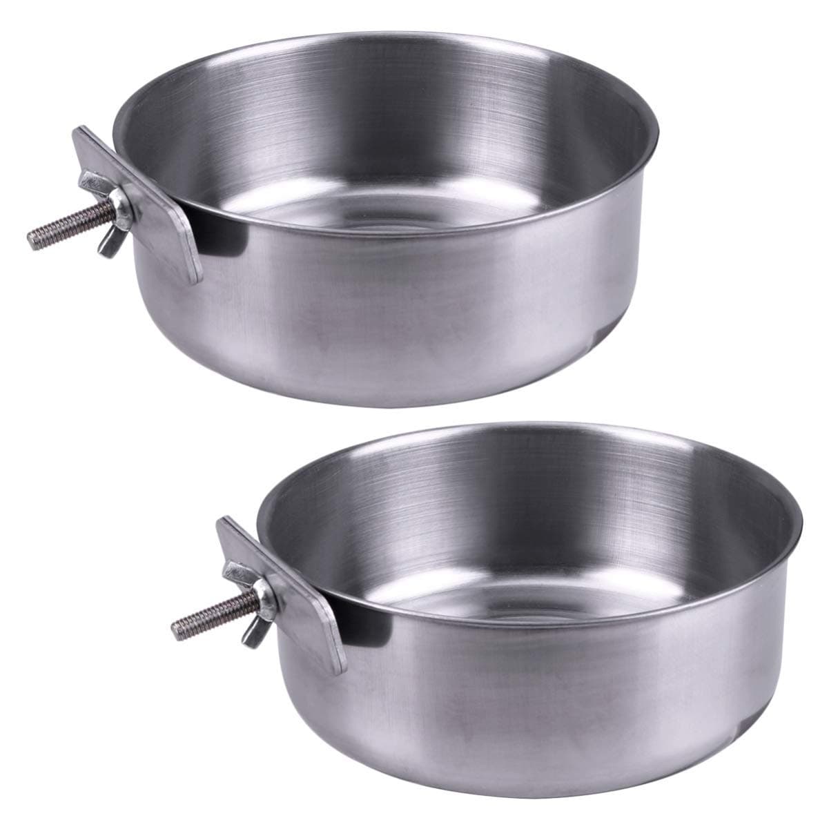 2Pcs Stainless Steel Bird Bowls, Cage Fixed Bird Food Bowl Bird Water Feeder Suitable for Parrot Budgie Ckicken Pigeon Feeding