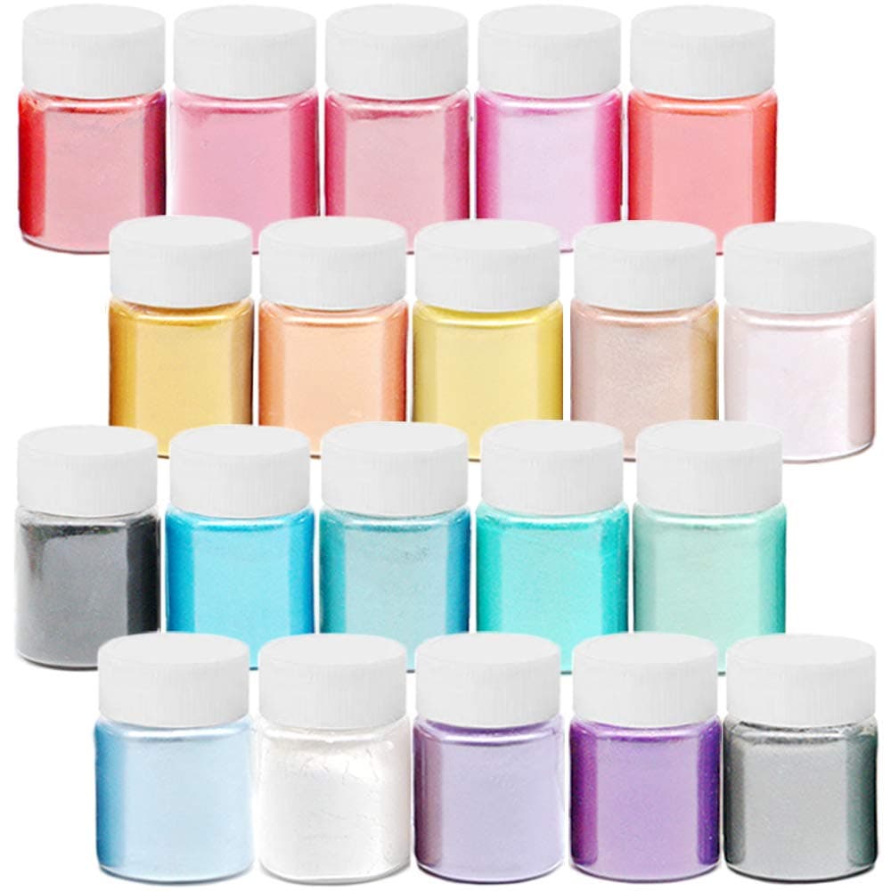 20 Colors Mica Pigment Powder,Natural Powder Pearl Pigments,Epoxy Resin Dyes for Soap Making,DIY Slime,Bath Bomb,Make Up,Nail Art,Adhesive Pigments,10g/0.35oz Each