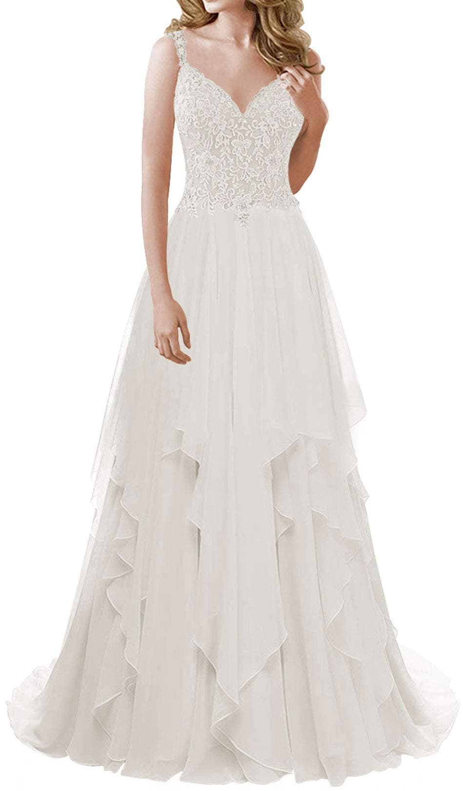 Wedding Dress for Bride Lace Bridal Dresses Beach Ruffles A line Wedding Gowns with Straps Bridal Gown