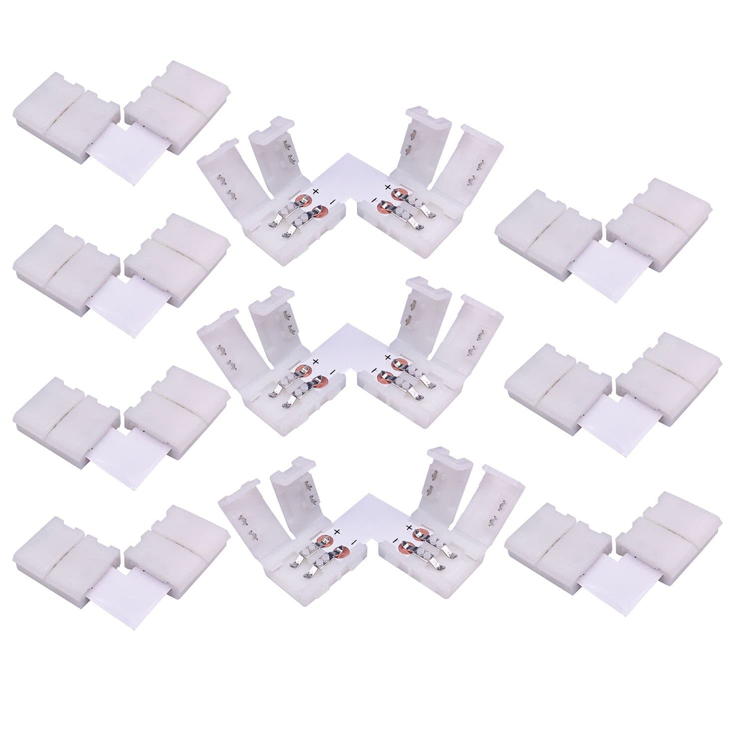 TronicsPros 10pcs 2 Pin L-Shape Connector 8mm Wide SMD 3528 2835 Flex LED Strip to Strip Connector Right Angle Corner Connector for Single Color 3528 2835 Flexible LED Strip LED Ribbon LED Tape Light