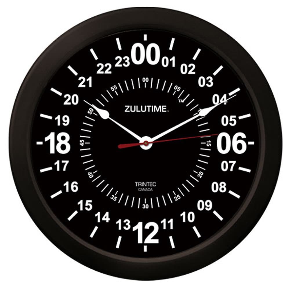 Trintec 24 Hour Military Time SWL Zulu Time 24Hr Wall Clock 10" Black Dial