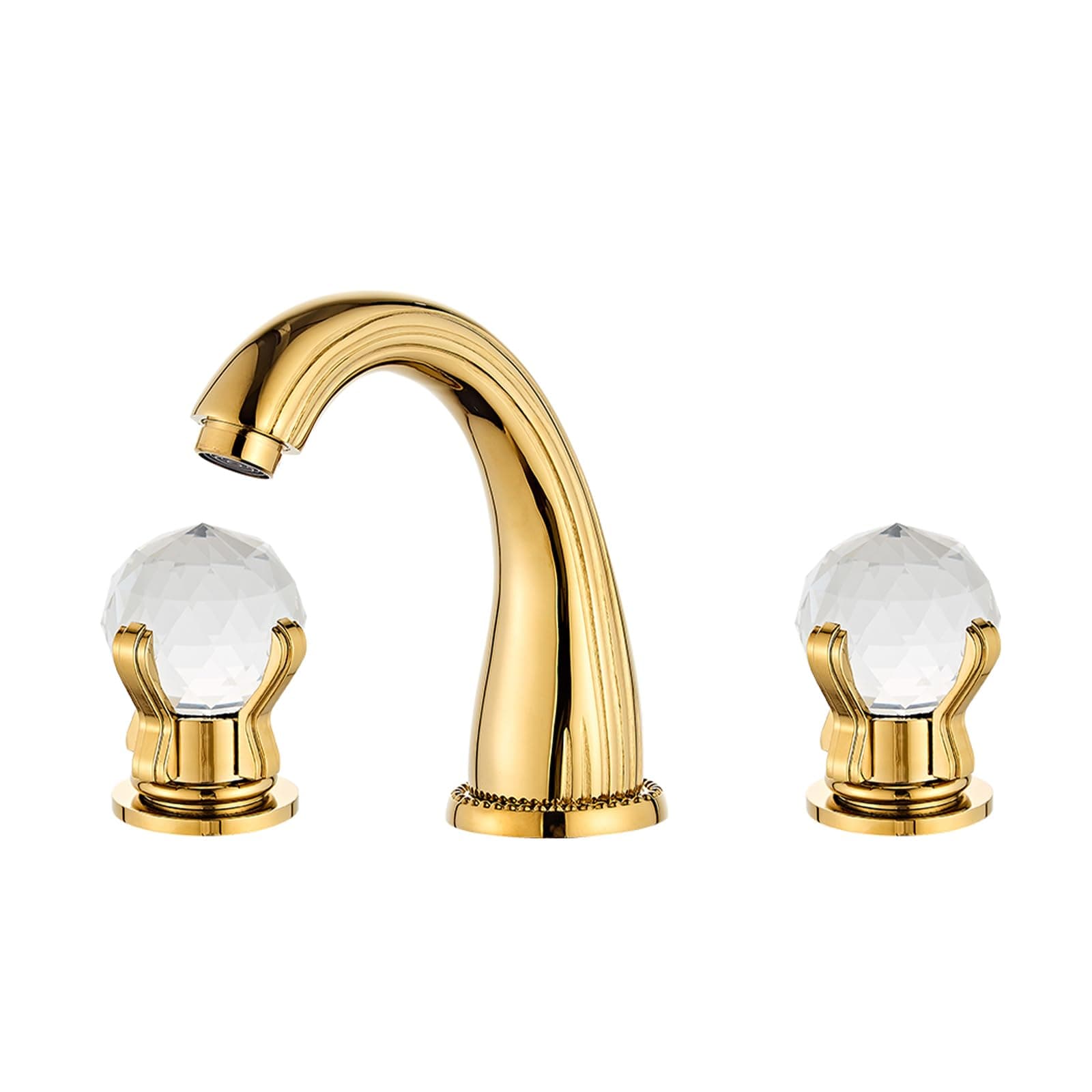 Bathroom Sink Faucet 3 Hole Deck Mounted Widespread Brass Bathroom Faucet Crystal Handle Mixer Tap Gold Ti-PVD (Gold)