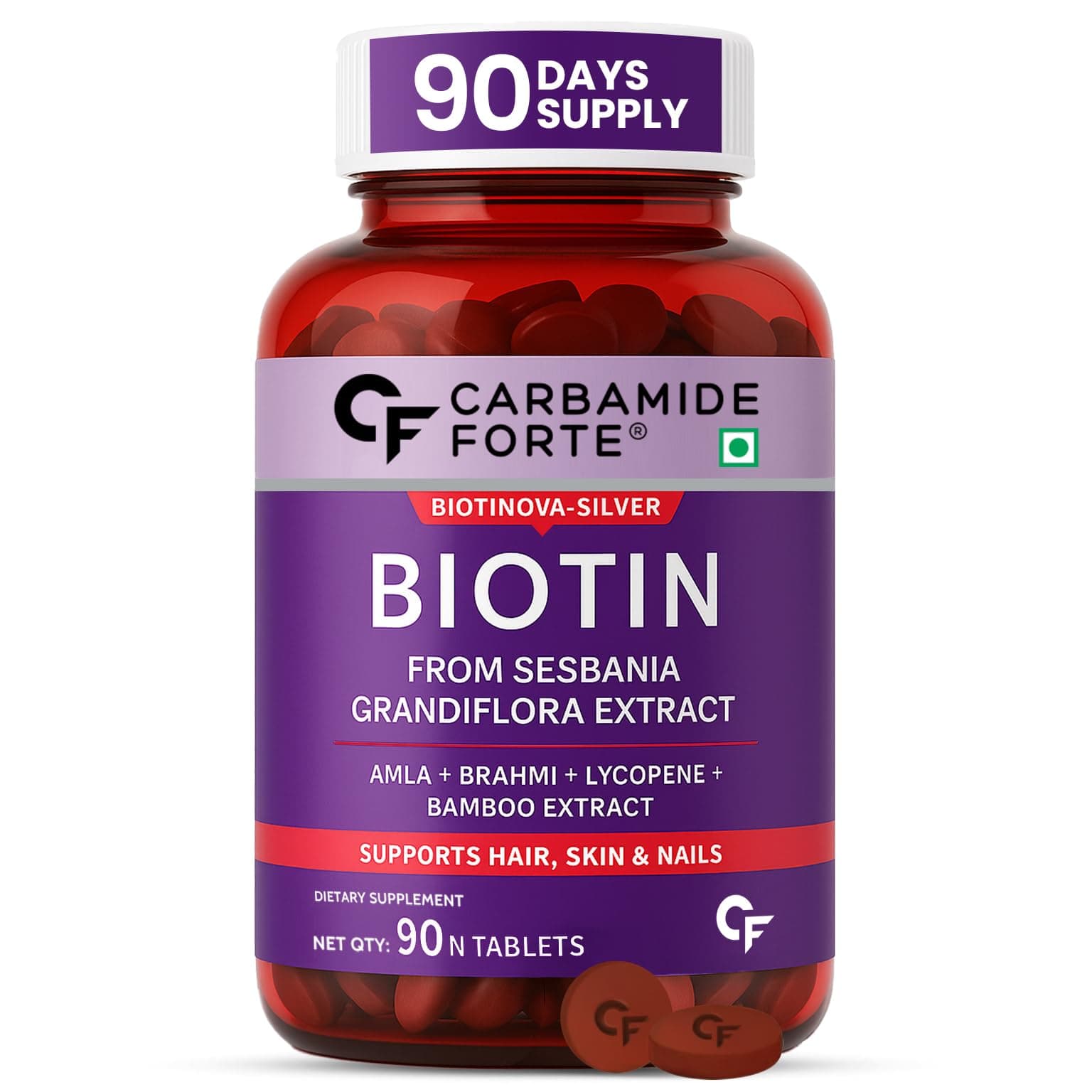 Biotin 10000mcg with Keratin and Bamboo Extract Tablets for Hair Growth for Women and Men - 90 Veg Tablets