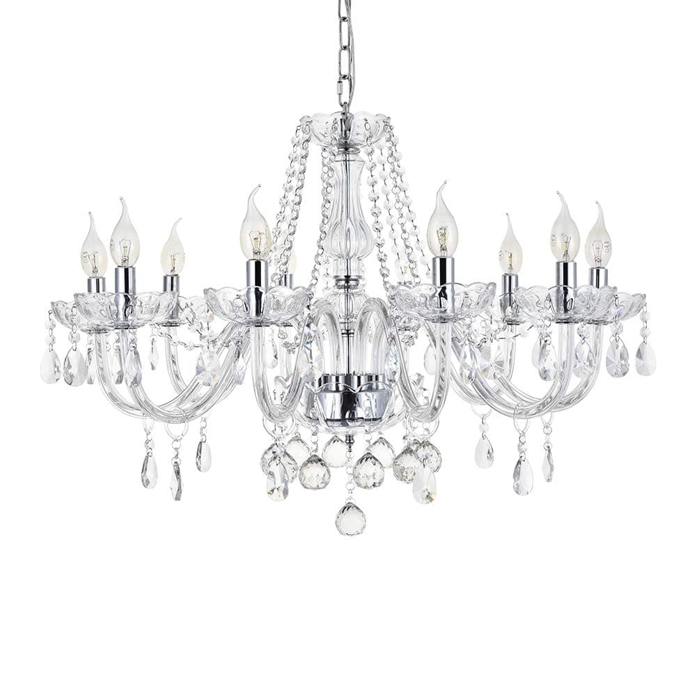 Modern Crystal Chandelier with 10-Lights, Clear K9 Crystal Droplet Glass Ceiling Light Fitting Elegant Pendant Lights Fixture for Dining Room, Living Room, Foyer, Lounge, D80cm H60cm Chain 60cm