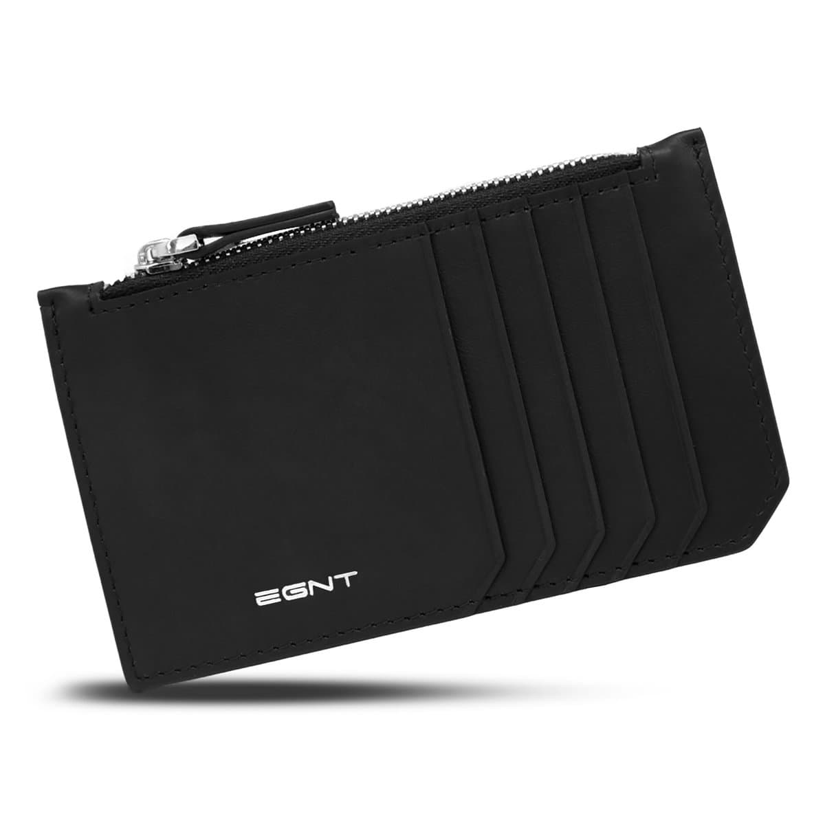 Womens Mens Luxe Multi Card Case Wallet with RFID Blocking Minimalist Zipped Pocket (Black/Silver)