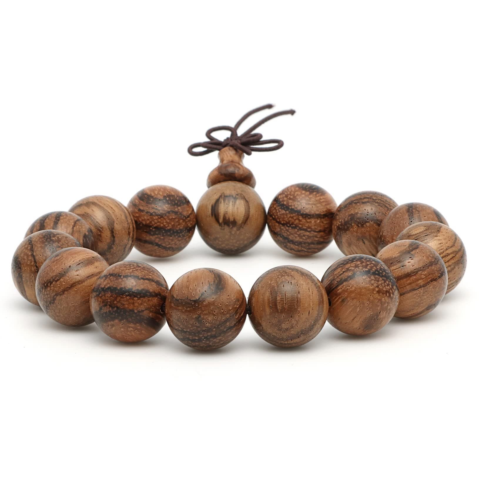 15mm Wooden Bead Bracelet, Buddhist Prayer Bead Bracelet, Handmade Wooden Bead Bracelet, Tiger Skin Sandalwood Bead Bracelet, 15 Bead Hand Served Bead Bracelet for Women Men