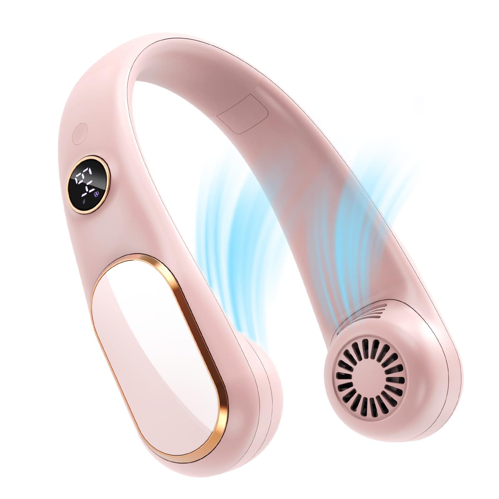 KoonieNeck Fan Rechargeable 5 Speeds, Portable Personal Fan, Hands Free Bladeless Fan, Battery Operated Wearable Fan Adjustable, Screen Design, Cooling Fan For Travel, Outdoor, Indoor (pink)