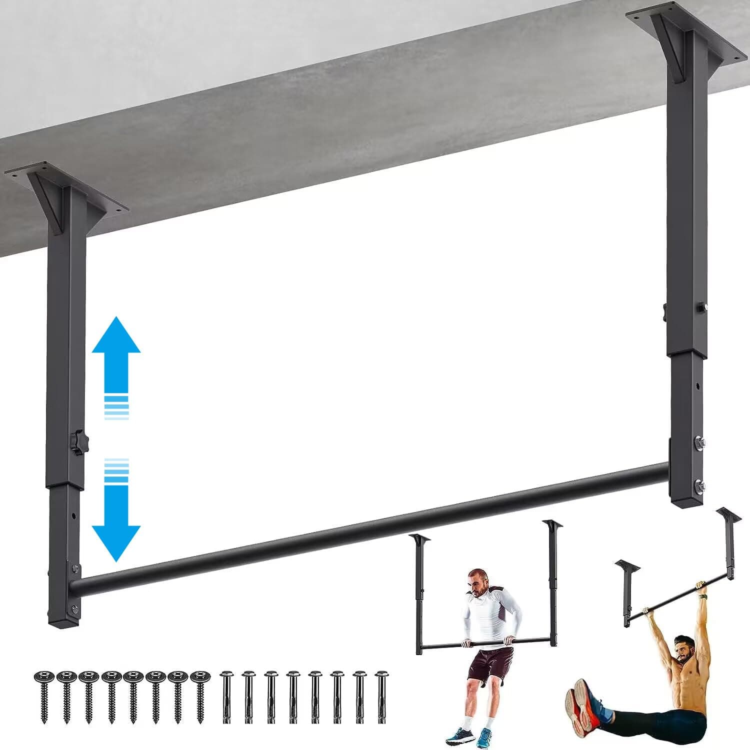 Kipika Heavy Duty Ceiling Mounted Pull Up Bar,Highly Adjustable, Multifunctional Chin Up Bar - Home Gym System with Punching Bag Hanger and Resistance Bands Training