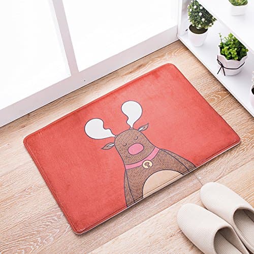 Kitchen mat, bathroom entrance, floor mats, bedroom, bedside bathroom, long water absorption, anti-skid, dirty carpet for children,400mm * 600mm,Red happy deer