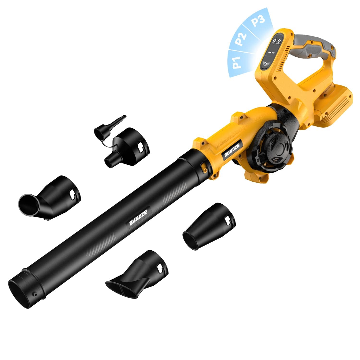 GUNOZE Cordless Leaf Blower for Dewalt 20V Battery, 3 Speed Modes Up to 200MPH, 270° Rotatable Electric Leaf Blower with 4 Blowing Nozzles(No Battery)