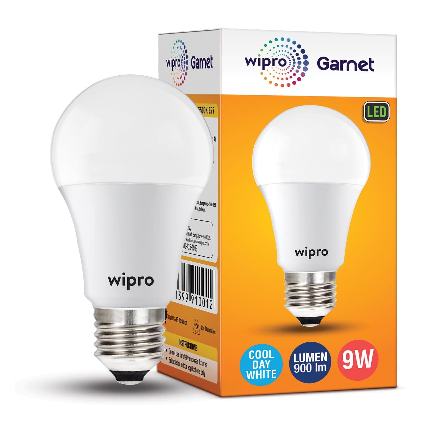 Wipro Garnet 9W LED Bulb for Home & Office |Cool Day White (6500K) | E27 Base|220 degree Light coverage |4Kv Surge Protection |400V High Voltage Protection |Energy Efficient | Pack of 1