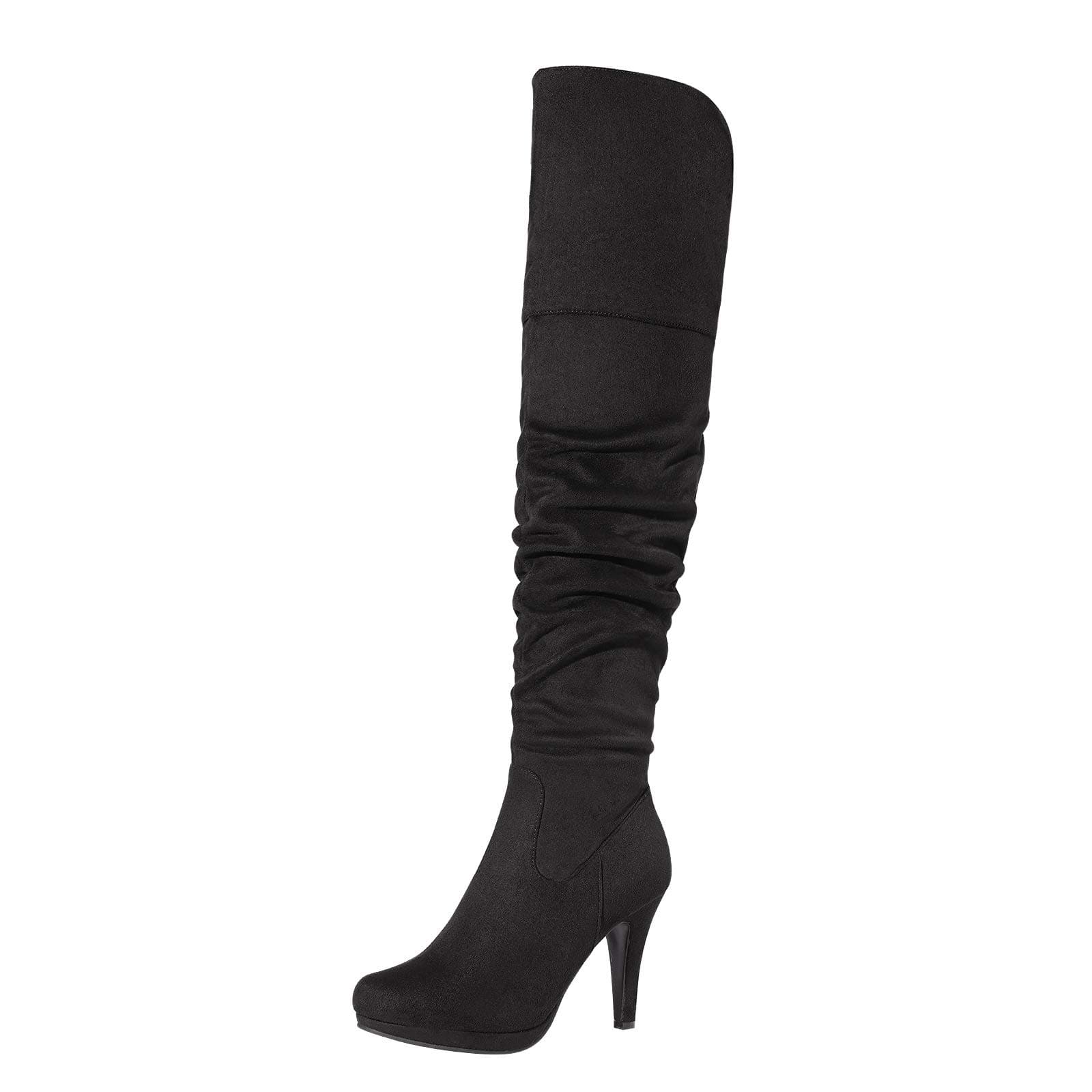 DREAM PAIRS Women's HIGHPLAT Black Chunky Thigh High Over The Knee High Heel Boots