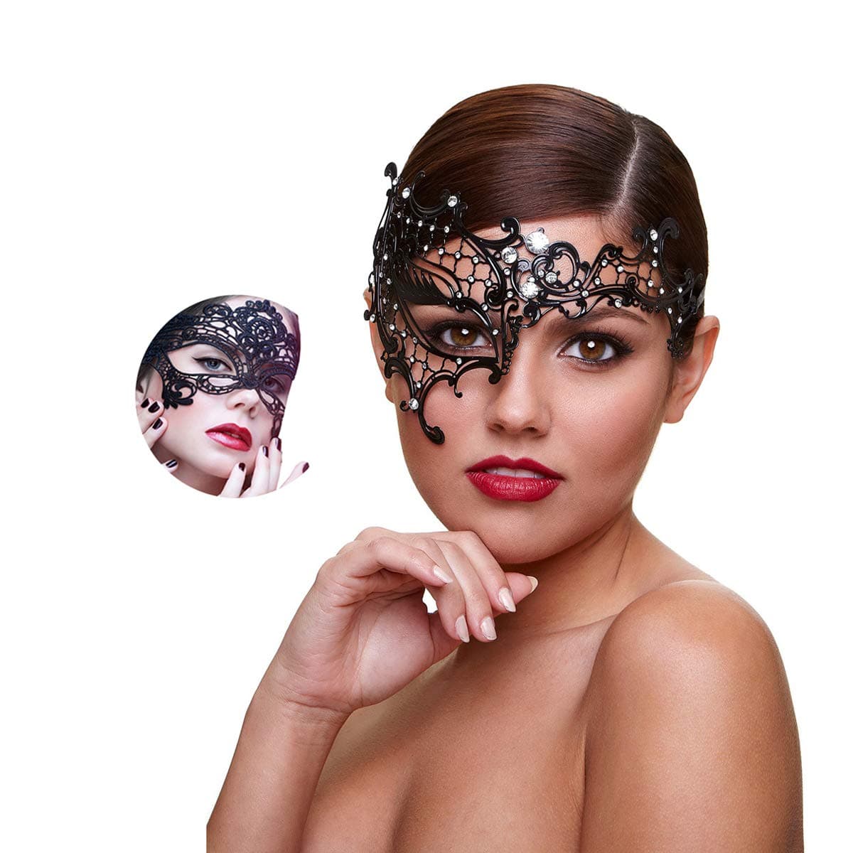 Masquerade Mask Women Shiny Rhinestone Venetian Party Prom Ball Metal Mask
