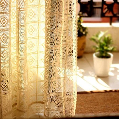 Crochet Window Panels Crochet Curtains, French, Pair Cotton Crochet Curtains 94 inch by 94 inch Cream