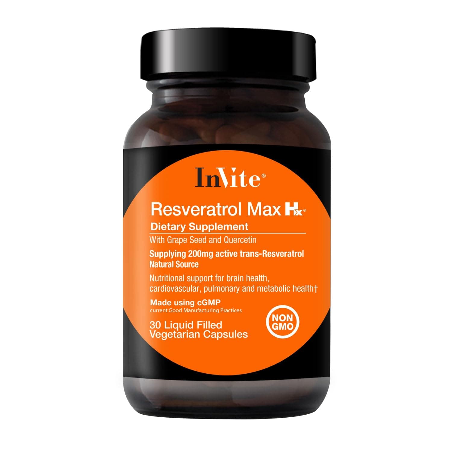 Invite Health Resveratrol Max Hx® - Supports Brain Health as Well as Cardiovascular, Pulmonary and Metabolic Health - 200 mg of Naturally-Sourced, Active Trans-Resveratrol - 30 Vegetarian Capsules